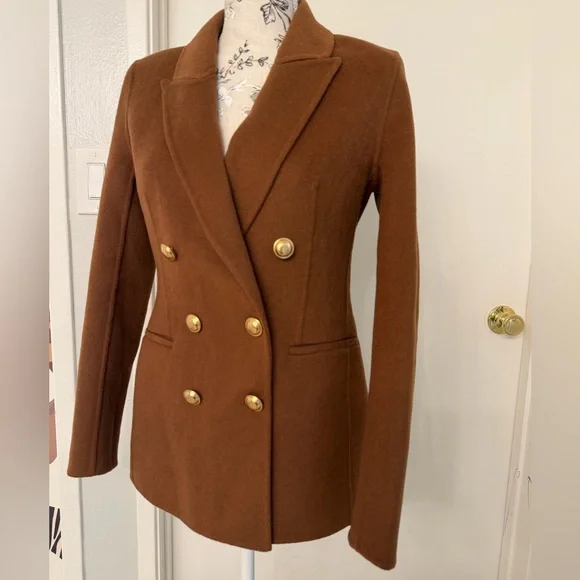 Express Hand Sewn Wool Blend Double Breasted Novelty Button Brown Blazer Jacket - Picture 12 of 15